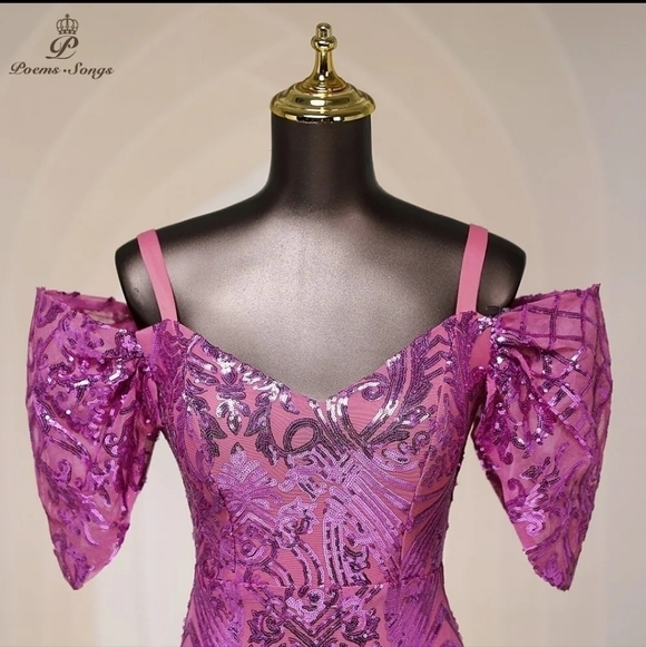 Violet Purple Contrast Mesh and Sequined , Spaghetti Strap, Mermaid Ma… - Picture 14 of 15